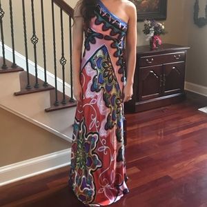 Cache One Shoulder Printed Gown